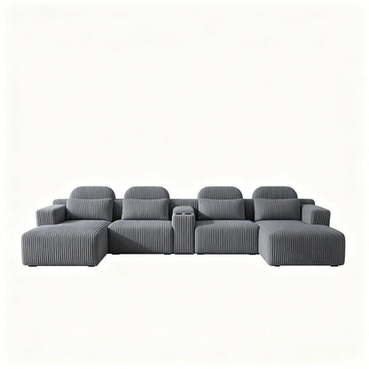 U-Shaped Sectional Sofa With Chaise Lounge And Cup Holders