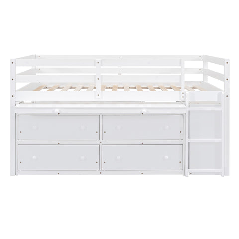 Loft Bed With Retractable Writing Desk And 4 Drawers, With Lateral Portable Desk And Shelves