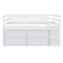 Loft Bed With Retractable Writing Desk And 4 Drawers, With Lateral Portable Desk And Shelves