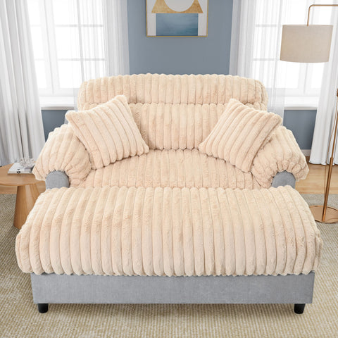 Chaise Lounge Cloud Sofa With 2 Throw Pillows - Champagne