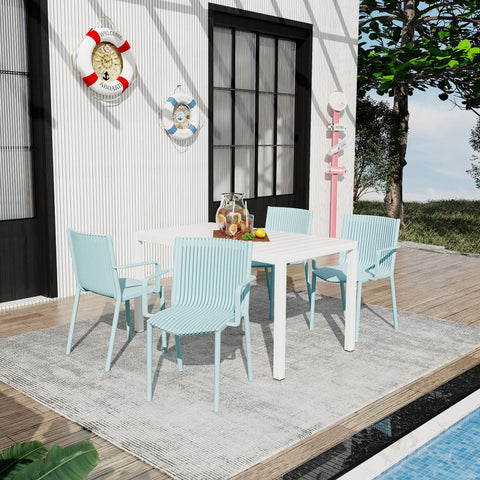 4 Modern Stackable Armchair Matched With Long Table