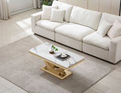 Printed Marble Top Coffee Table, Mirror Finish Stainless Steel Base