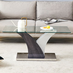 Artistic Rectangular Coffee Table With Tempered Glass Countertop