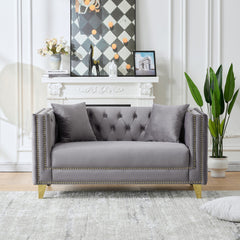 2 Seater Deep Seat Sofa, Sofa With Button Nailhead, Square Arm Couches, Furniture For Living Room - Gray
