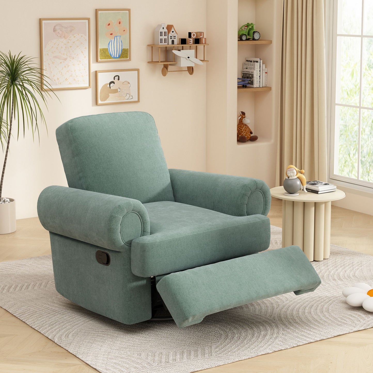 Manual Swivel Recliner Rocker Chair With Adjustable Backrest
