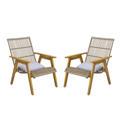 Acacia Wood Cape Woven Wicker Large Lounge Chair With Pillow For Patio, Deck, Yard, Lawn And Garden Seating Wicker (Set of 2) - Teak