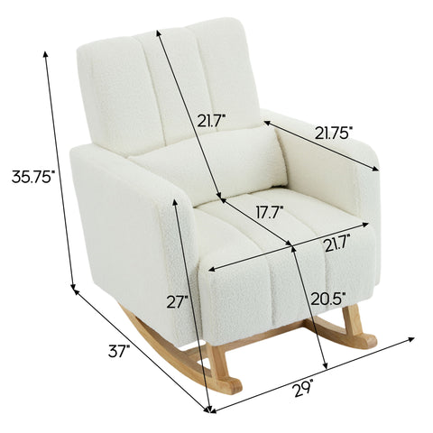 Accent Rocking Chair With Pillow, Spacious & Comfortable Seating For Living Room Or Bedroom - Cream White