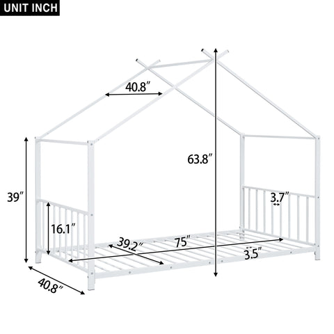 Twin Size Metal House Platform Bed - White