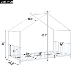 Twin Size Metal House Platform Bed - White