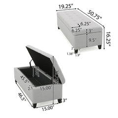 Home Mission - Upholstered Storage Ottoman Bench - Light Gray