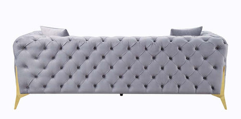 Jelanea - Sofa With 2 Pillows - Gray Velvet & Gold