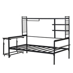 Daybed With Movable Desk, Grid, Shelves And Clothes Hanger
