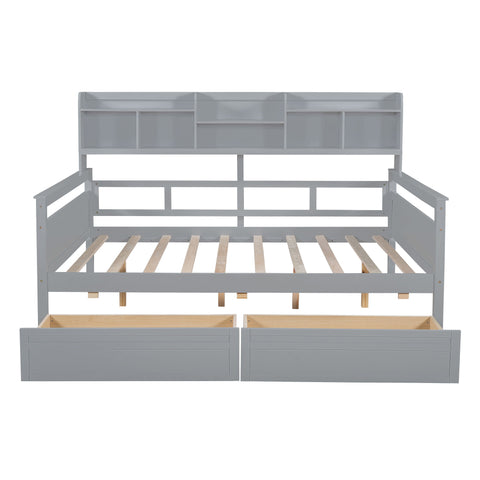 Daybed, Slat Support, With Bedside Shelves And 2 Drawers