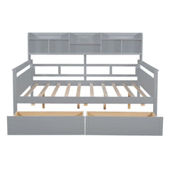 Daybed, Slat Support, With Bedside Shelves And 2 Drawers
