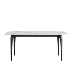 70.87" Modern Artificial Stone Curved Black Metal Leg Dining Table, Can Accommodate 6-8 People - White / Black