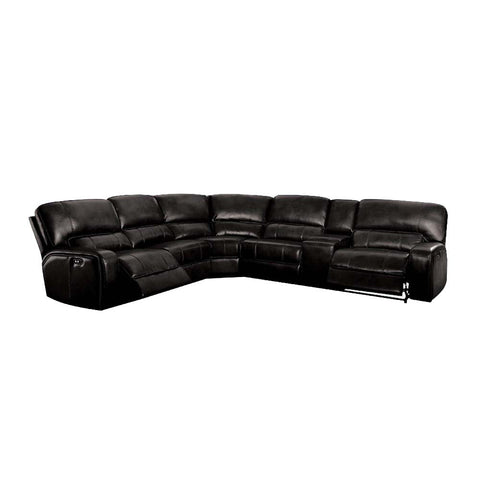 Saul - Power Motion Sectional Sofa - Black Leather-Aire