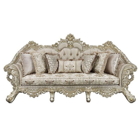 Danae - Sofa With 7 Pillows - Fabric, Champagne & Gold