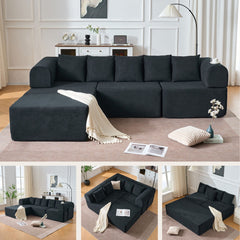 Modular L-Shaped Sectional Sofa With Deep Seat, Movable Chaise & 5 Pillows