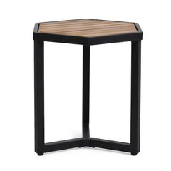 Outdoor Side Table With Iron Base And Slatted Top - Brown