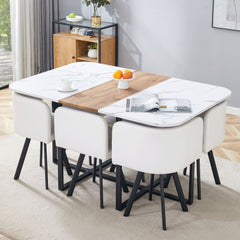 Modern Minimalist Marble Pattern Joinery Dining Table With Dining Chairs