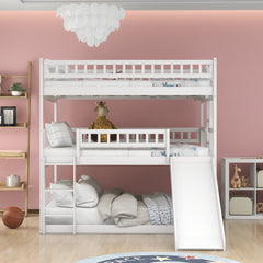 Triple Bed With Built-In Ladder And Slide, With Guardrails