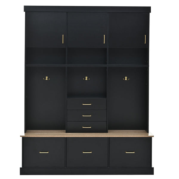 Entryway Hall Tree With Bench And Storage, 5 In 1 Coat Rack