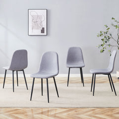 Luxury Simple Chair Linen Cotton High Resilience Dining Chair With Black Metal Legs (Set of 4) - Light Gray