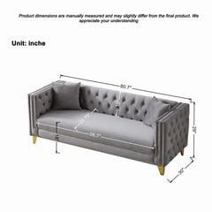 3 And 3 Seater Deep Seat Sofa With Button Nailhead And Square Arm Design - Gray