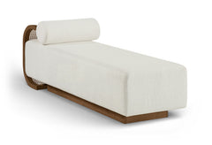 Zephyr - Linen Textured Fabric Upholstered Chaise - Painted Brown Walnut Base