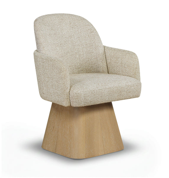 Marlowe - Linen Textured Fabric Upholstered Swivel Dining Arm Chair - Stained Natural