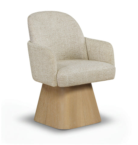 Marlowe - Linen Textured Fabric Upholstered Swivel Dining Arm Chair - Stained Natural