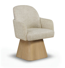 Marlowe - Linen Textured Fabric Upholstered Swivel Dining Arm Chair - Stained Natural
