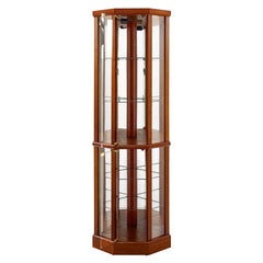 6 Shelf Lighted Corner Curio Cabinet With Adjustable Tempered Glass Shelves And Mirror Back (E26 Light Bulb Not Included)