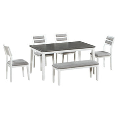 Dining Set Classic And Traditional Style, Includes Dining Table, 4 Upholstered Chairs & Bench