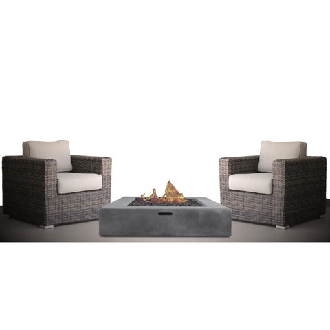 3 Piece Patio Rattan Furniture Set With Cushions Fire Pit - Brown