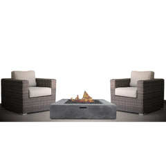3 Piece Patio Rattan Furniture Set With Cushions Fire Pit - Brown