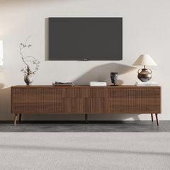 Fluted TV Stand With Storage Drawers And Cabinets For TVs Up To 80", Soft-Close Hinges, Cable Management - Walnut