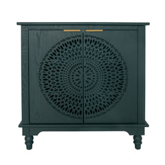 Hollow Carved 2 Door Accent Cabinet With Adjustable Shelf, Sideboard Buffet For Entryway, Living Room Or Bedroom - Blackish Green