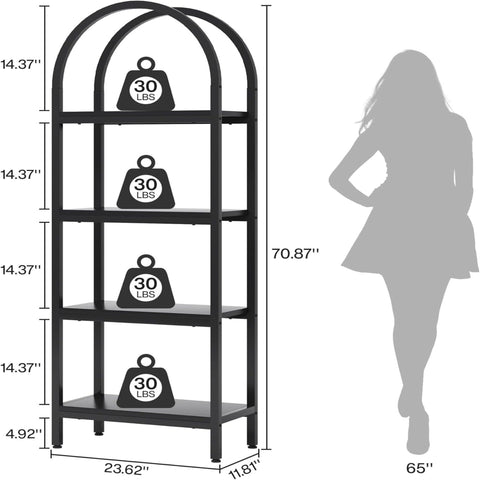 Tall 4 Tier Arched Open Bookshelf Storage Rack - Black