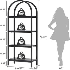 Tall 4 Tier Arched Open Bookshelf Storage Rack - Black