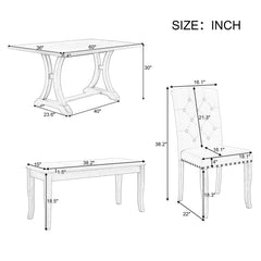 6 Piece Dining Set With Rectangular Trestle Table And 4 Upholstered Chairs And Bench - Antique Gray