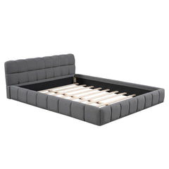 Upholstered Platform Bed With Thick, Grounded Bed With Solid Frame