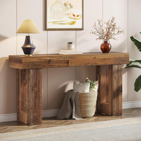 Rectangular Extra Long Console Table For Living Entryway - Rustic Brown