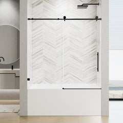 Frameless Single Sliding Shower Door With Soft Close, 5 / 16" Clear Nano Coated Tempered Glass, 60" X 60" - Matte Black