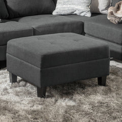 Ottoman With Birch Wood Legs And Cushioned Top For Comfort