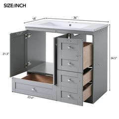 Shaker Free Standing Bathroom Vanity Cabinet With Sink, Soft Close Drawers, Soft Close Doors