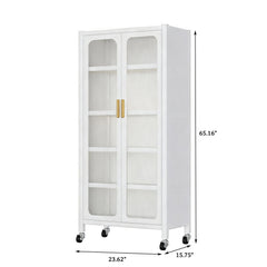 6 Tier Storage Cabinet With Transparent Door, Adjustable Shelves & Wheels