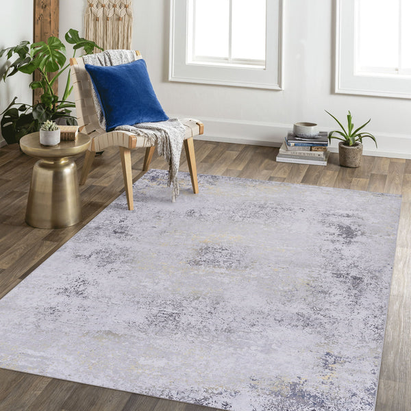 Maval - 6' X 9' Washable Area Rug - Gray / Gold