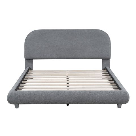 Upholstered Platform Bed With Thick Solid Frame And Stylish Curve-Shaped Design