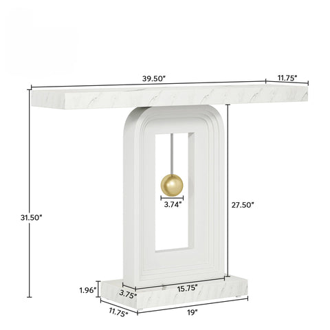 Console Table With Geometric Base For Living Roo - White / Gold